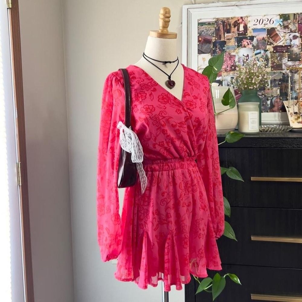 Mi Ami Francesca's Pink Floral Romper Playsuit Outfit Size XS Long Sleeve